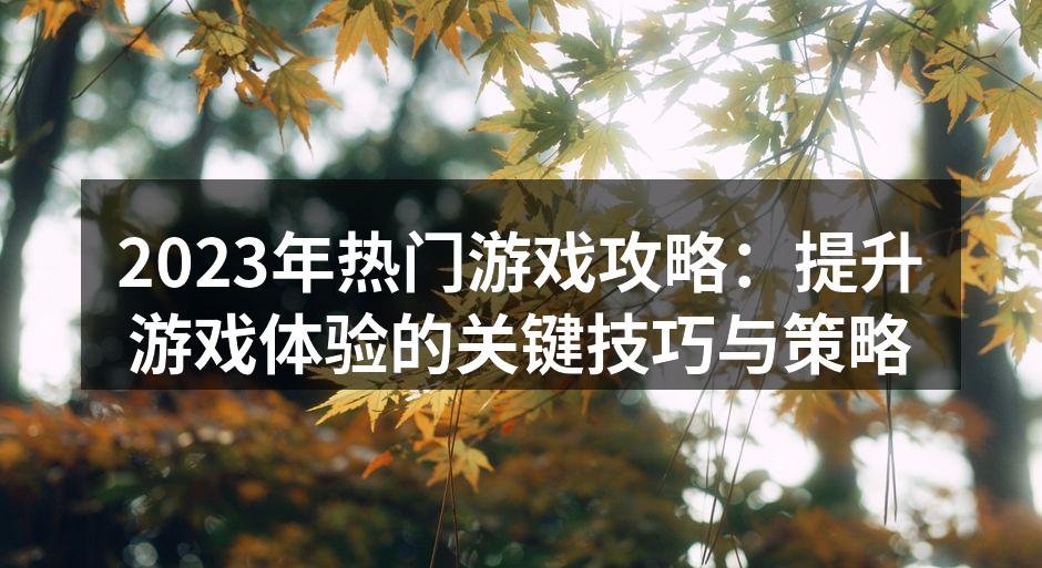 2023年热门游戏攻略：提升游戏体验的关
